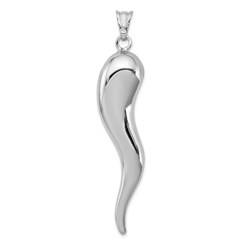 925 Sterling Silver RH Italian Horn Cornicello Necklace Charm Pendant 67 x 14 mm